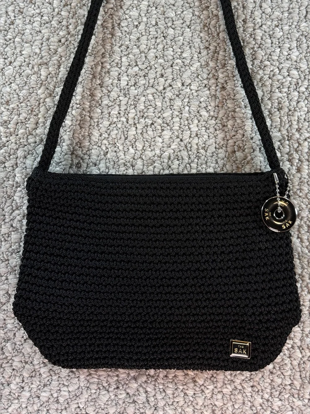 NWOT ‘The Sak’ Small Black Hand Crocheted Shoulder Bag